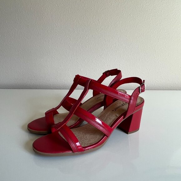 EASY STREET "Fiesta" Heeled Sandal Shoes - Size 7 WW - Red - Picture 5 of 6